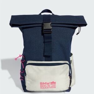 Berlin Marathon 2025 backpack. adidas Navy and White Backpack with Pink Accents